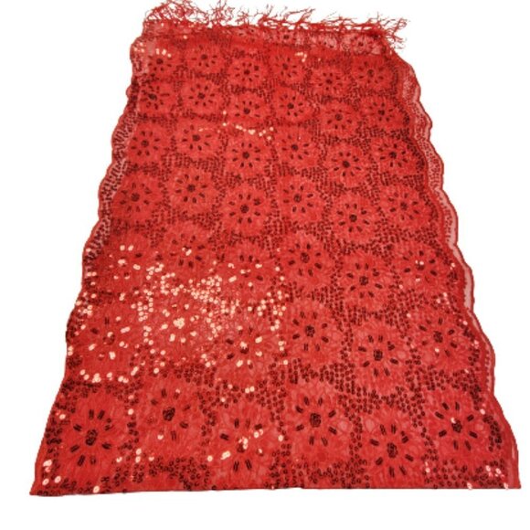 Red Sequin Evening Wedding Formal Scarf with Tassels - NEW - Picture 1 of 9